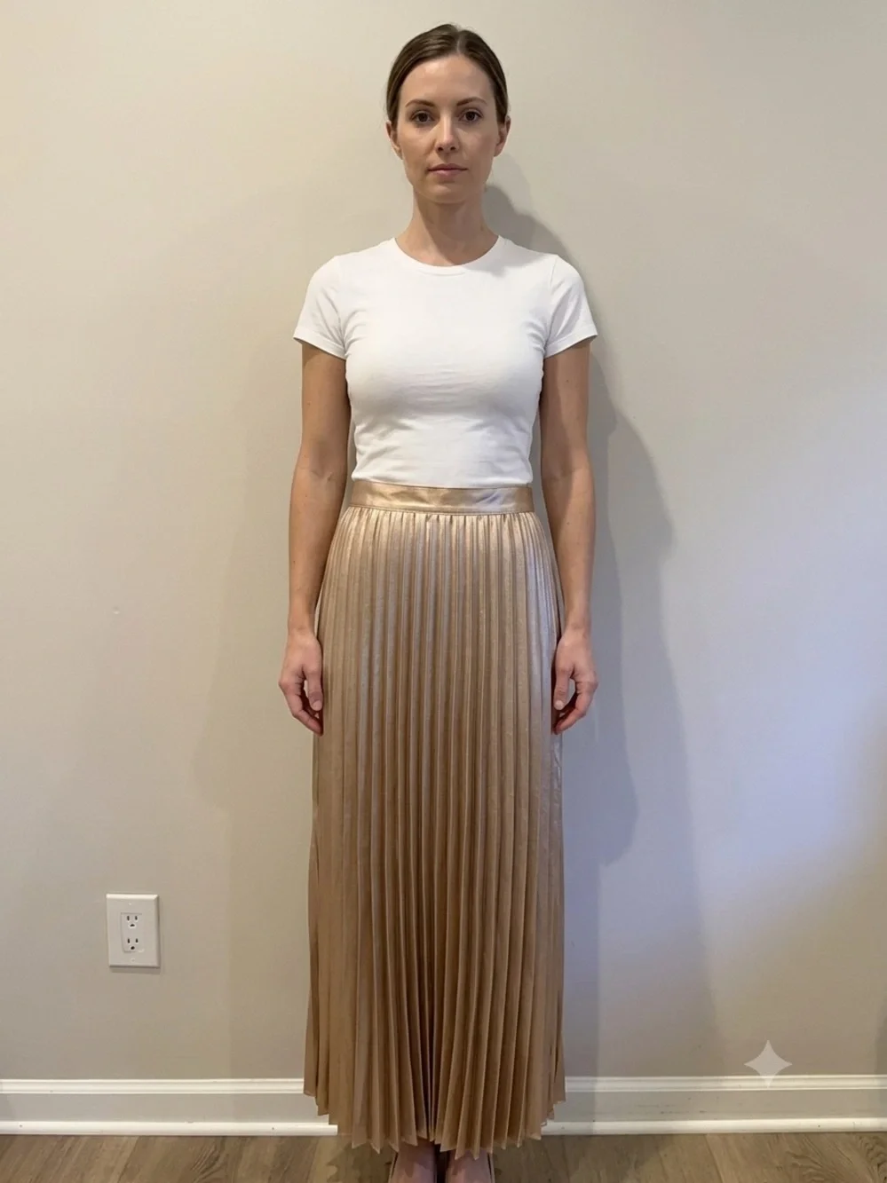 LOFT Gold Metallic Shimmer Pleated Midi Skirt - Size 6